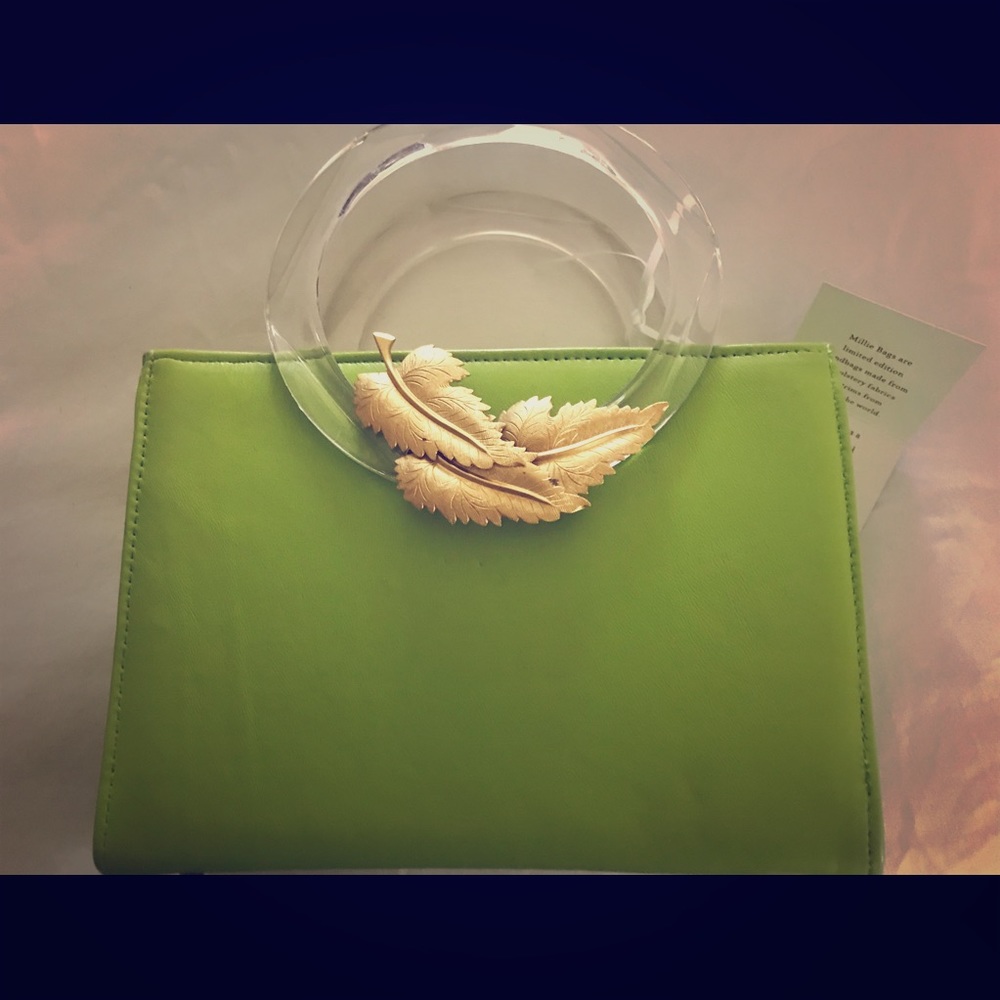 Leather pocketbook with acrylic handle